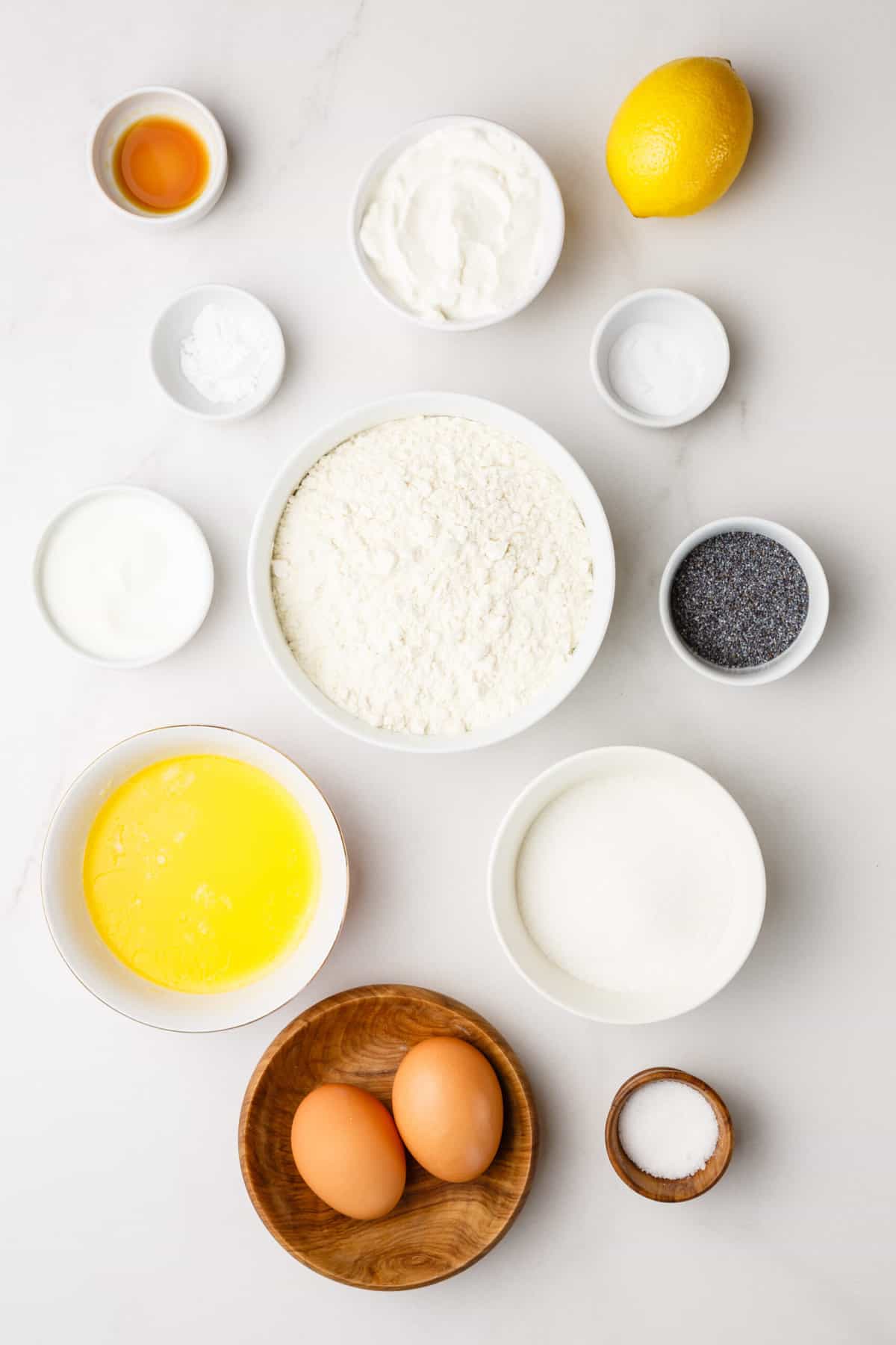 ingredients to make lemon poppy seed muffins