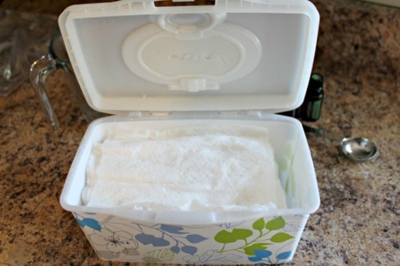 reusing a wipes container to store DIY wipes 