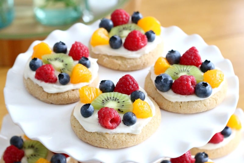 fruit pizza on a white plate 