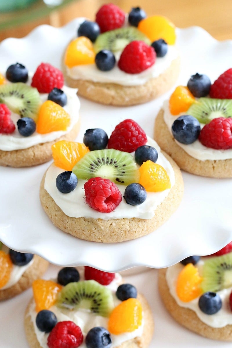 fruit pizza cookies on a plate 