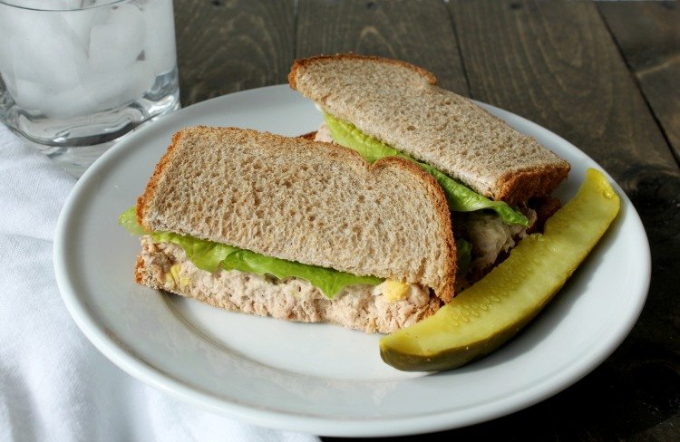I make this delicious Tuna Salad Sandwich with the best whole wheat bread with no preservatives or additives, homemade mayonnaise and topped with lettuce.  It's also great just on lettuce leaves if you're watching your carbs. Whatever way you chose to serve it, it's going to be delicious AND you can feel good about making a healthier decision for lunch!