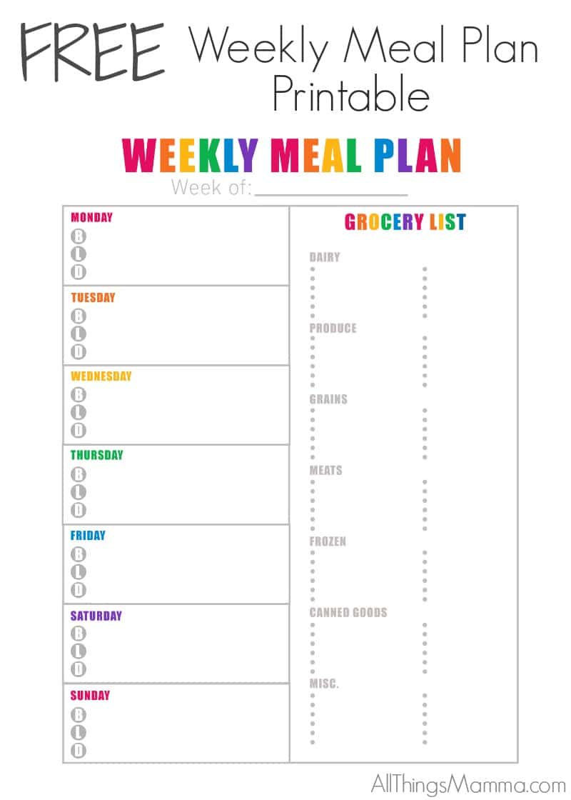 FREE Weekly Meal Plan Printable