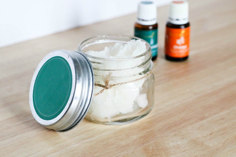  This 3- ingredient Homemade Peppermint Orange Coconut Sugar Scrub is the perfect gift for teachers, neighbors, friends and more! 