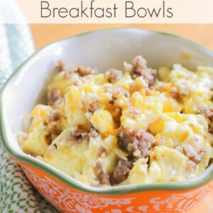 A keto sausage and egg breakfast bowl.