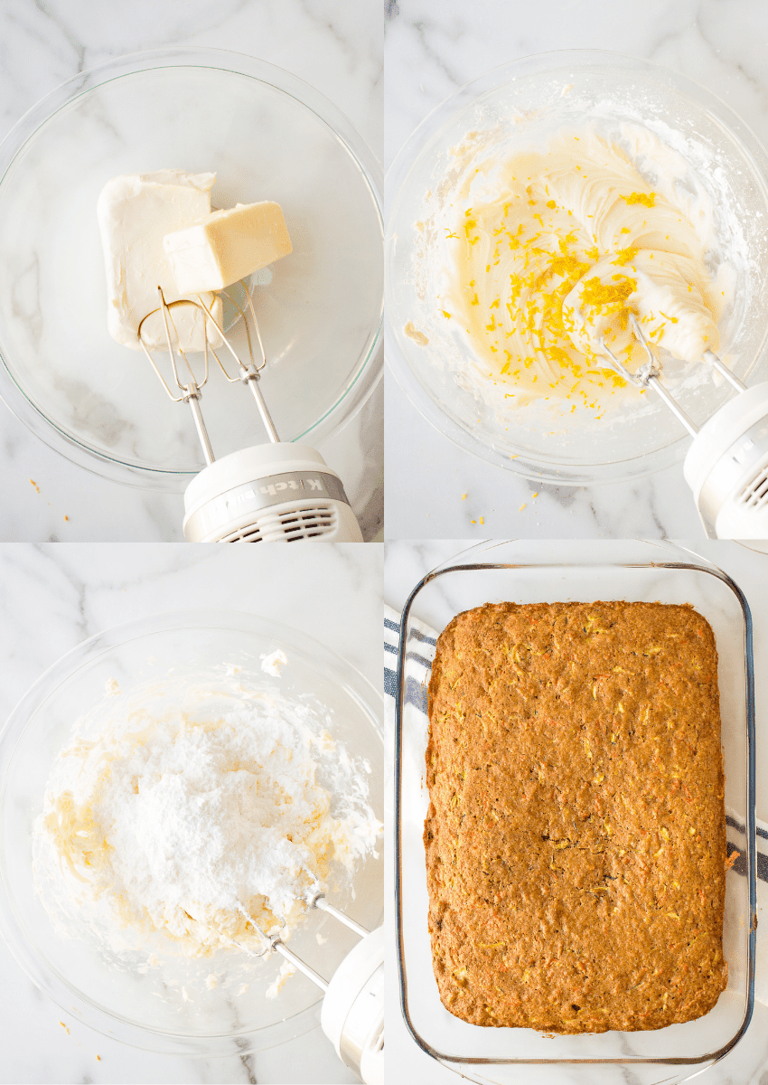 steps 5-8 to make homemade zucchini carrot bars with cream cheese frosting