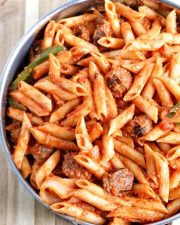 For under $10 and 30 minutes, this One-Skillet Creamy Tomato Italian Sausage Pasta will quickly become a favorite in your home!