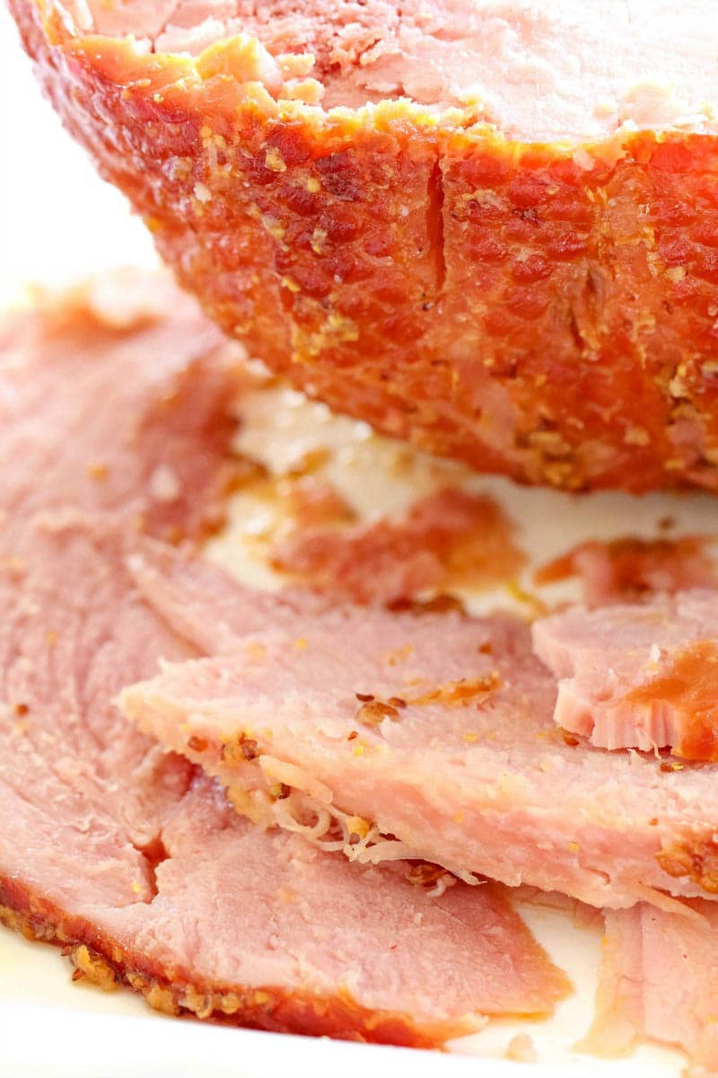 sliced ham on a plate.