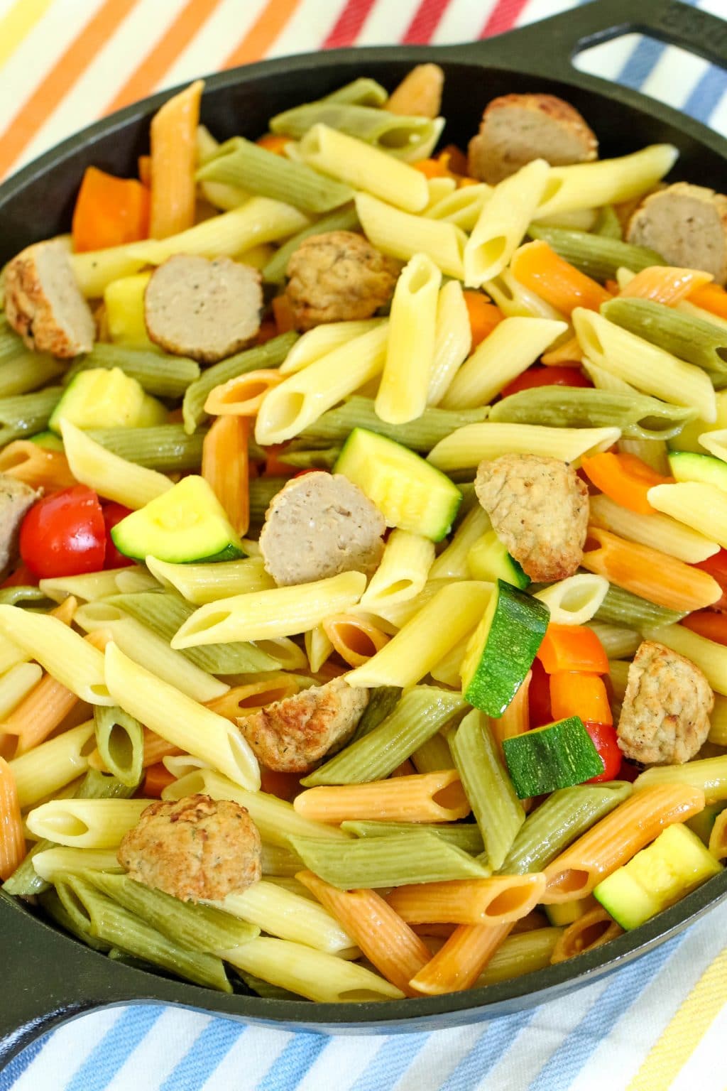 One Skillet Pasta Primavera with Meatballs - All Things Mamma