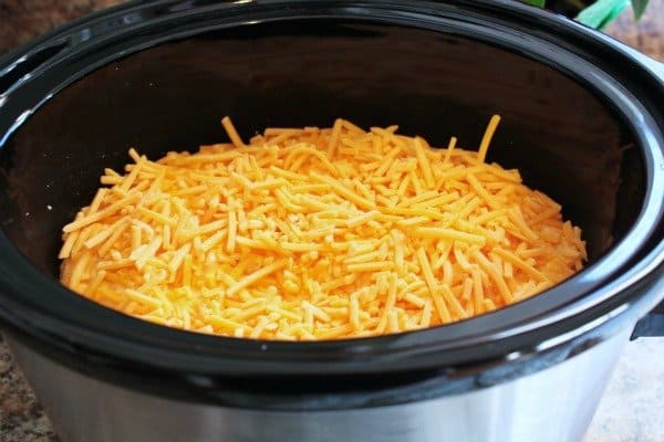 crockpot buffalo chicken dip in the crockpot.