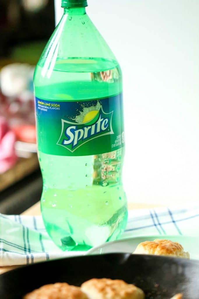 sprite soda with biscuits in a pan 