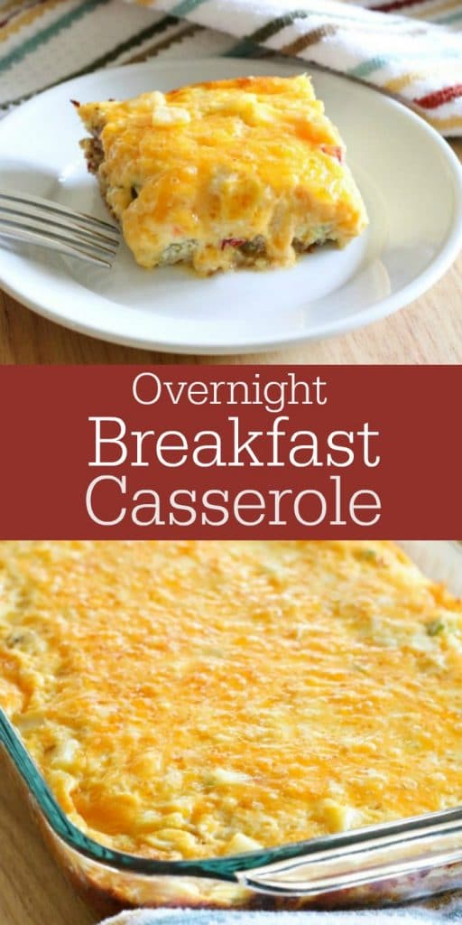 overnight breakfast casserole topped with cheese.
