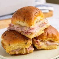 Stack of 3 ham and swiss sliders.