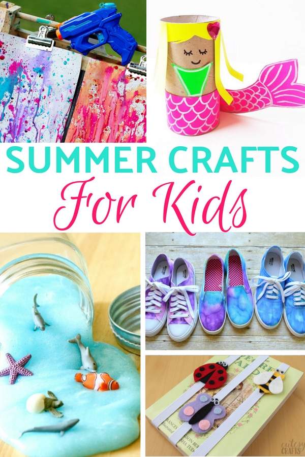 collage of images of summer crafts for kids