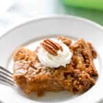 This apple dump cake is the easiest dump cake recipe, with three basic ingredients. If you are looking for an easy fall dessert, this recipe is just that.  Tender bits of apple in every bite covered with a spiced cake that is delicious, down to the last bite. An easy apple dessert you can whip up any time of day. #apple #dessert #dumpcake #falldessert #appledessert #easydesserts| allthingsmamma.com