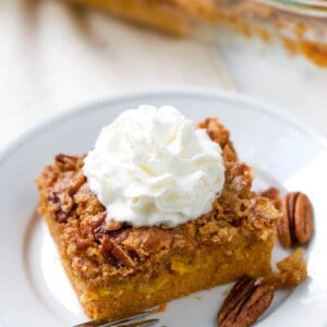 This quick and easy pumpkin dump cake is your next go-to fall dessert. Dump cakes recipes are so versatile and are perfect for serving a crowd or whipping up a quick dessert to feed your family as a treat. An easy pumpkin recipe that is a no-fail recipe. Just mix, dump, and bake. It's that easy. 