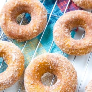 These Baked Pumpkin Spice Donuts, topped with cinnamon-sugar, are the ultimate easy fall dessert! #pumpkin #dessert #donuts #falldessert | allthingsmamma.com