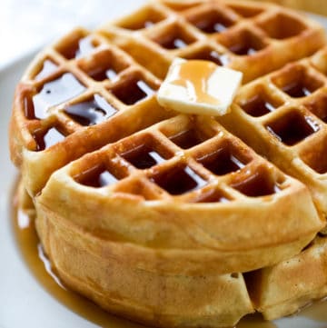 waffle recipe on a plate with butter and syrup