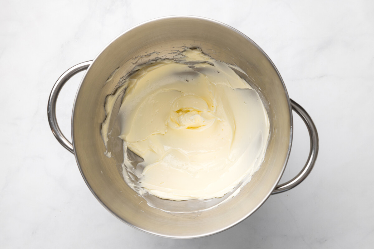 Whipped butter in mixing bowl.