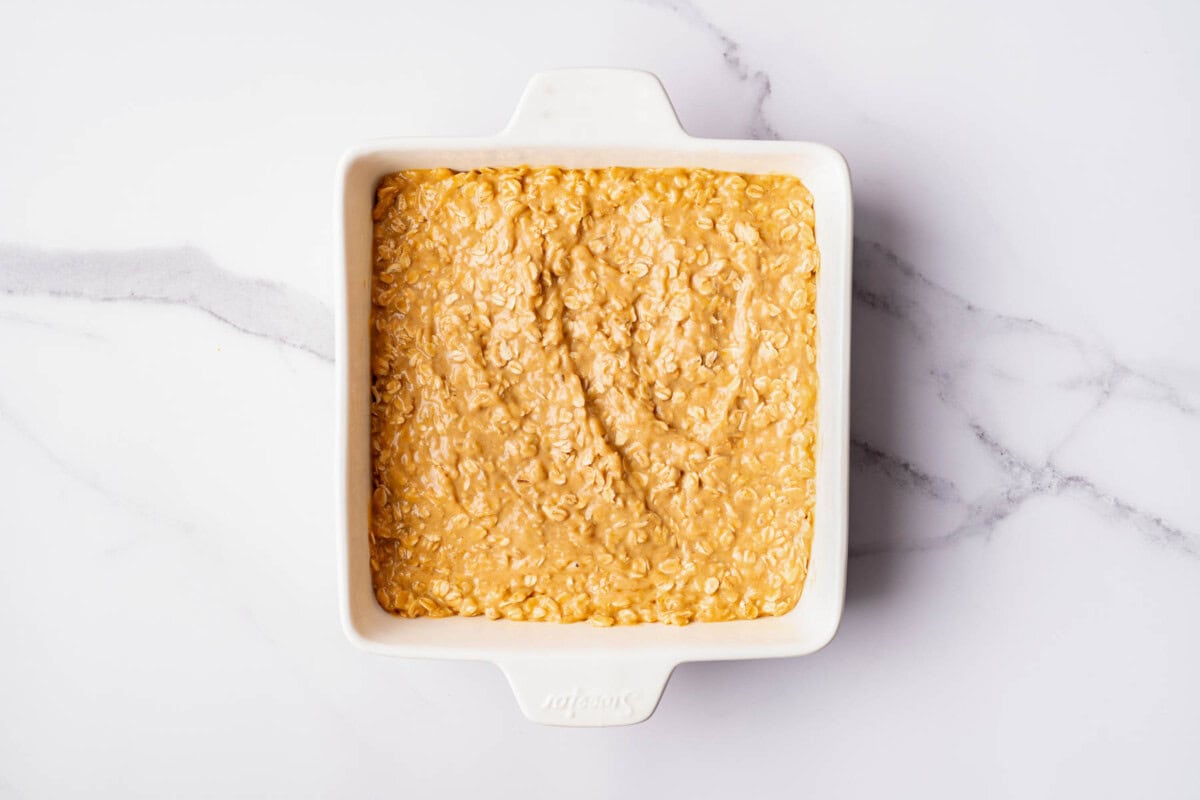 Peanut butter banana oatmeal bars before baking.