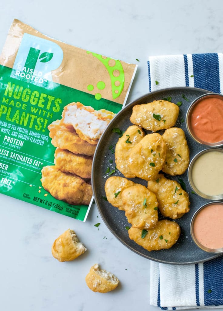 Raised & Rooted PlantBased Nuggets with "GourmetStyle" Dipping Sauce