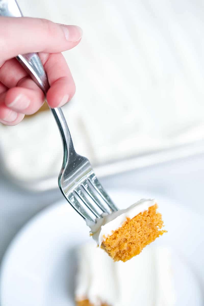 pumpkin bar bite on a fork