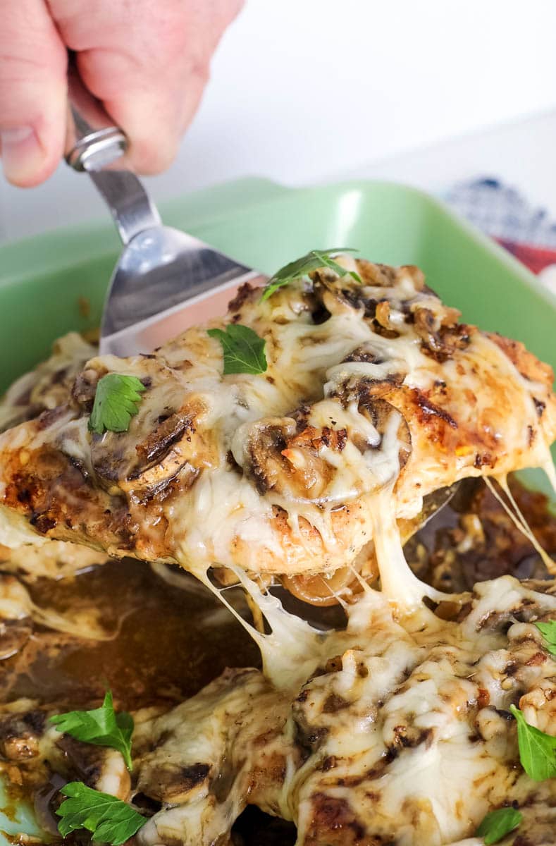 simple cheesy chicken recipe  with mushrooms.