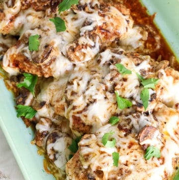 The Easiest Baked Cheesy Chicken with Mushrooms