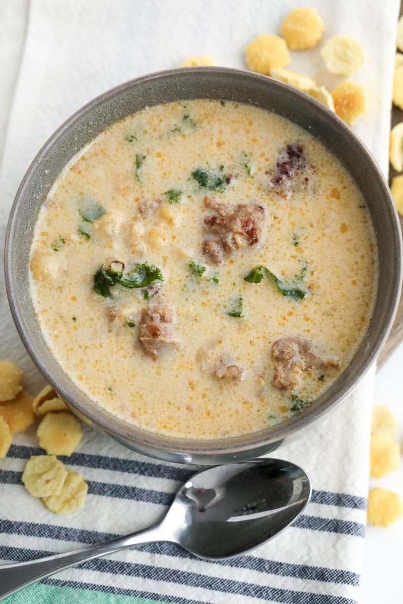 keto zuppa toscana soup in a bowl 