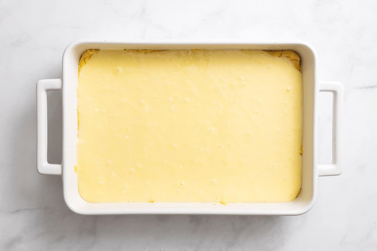Cream cheese mixture spread into pan.