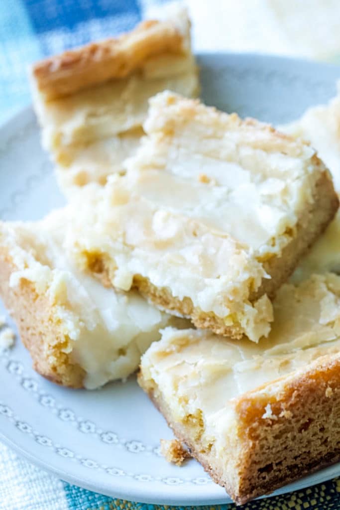 stack of butter cake blondies 