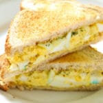 egg salad sandwich recipe cut into halves