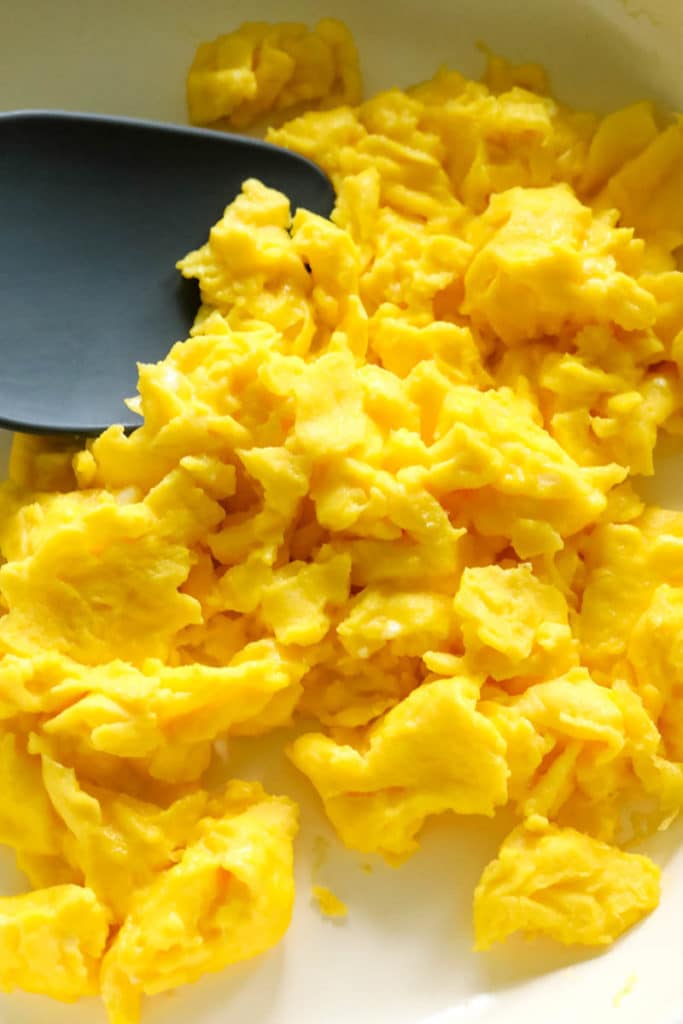 close up of scrambled eggs