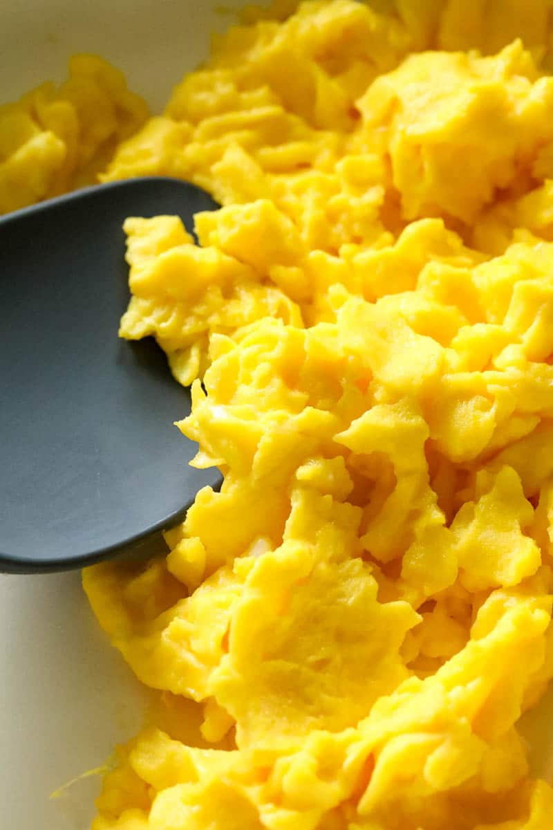 scrambled eggs in a pan 