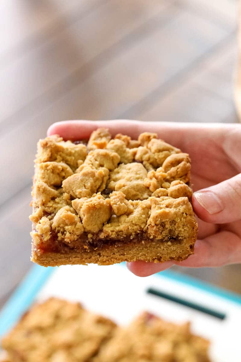a piece of peanut butter and jelly bars 