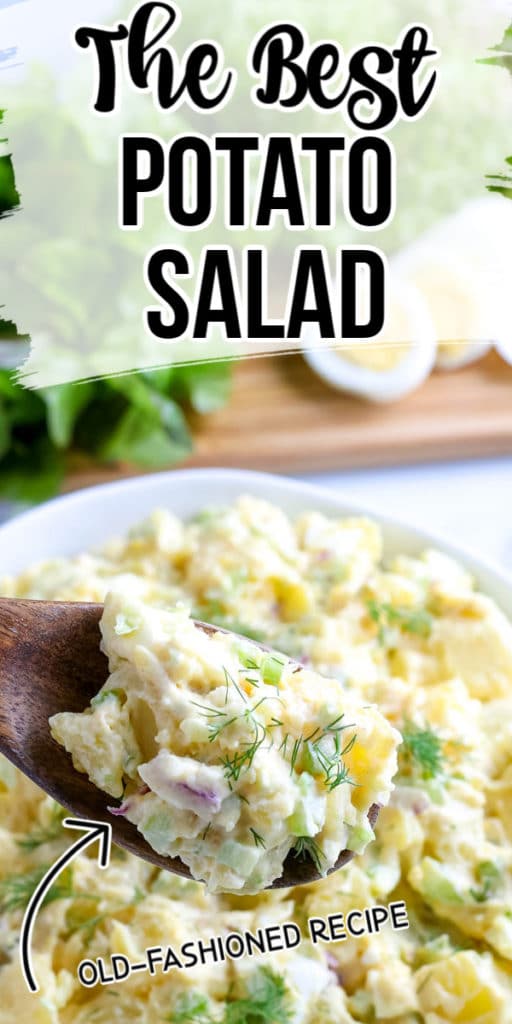 Pinnable image of the best potato salad. 