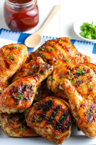 BBQ chicken on a serving platter