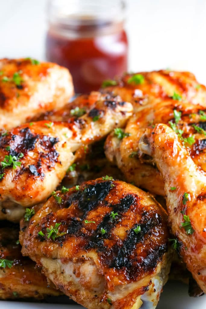 close up of grilled chicken pieces 