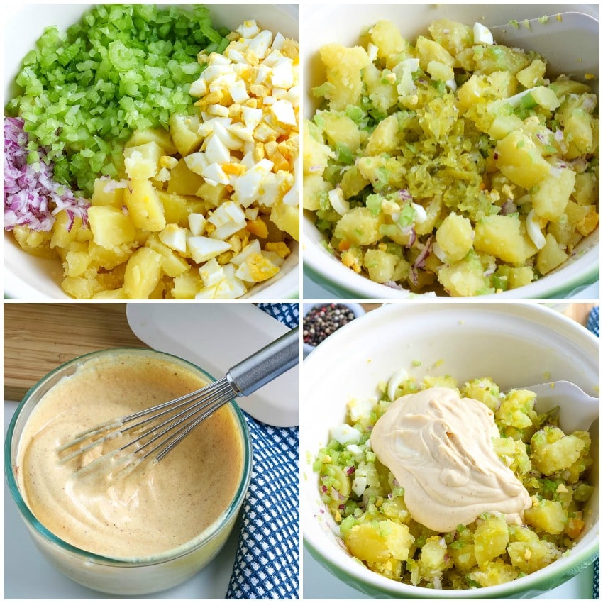 pictures on the simple steps to make potato salad 