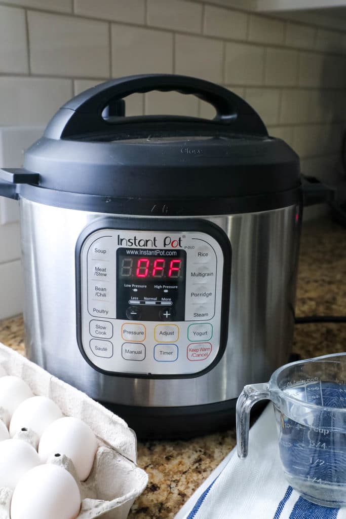 putting the eggs into the instant pot 