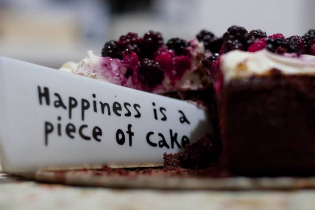 cake knife that reads happiness is a piece of cake 