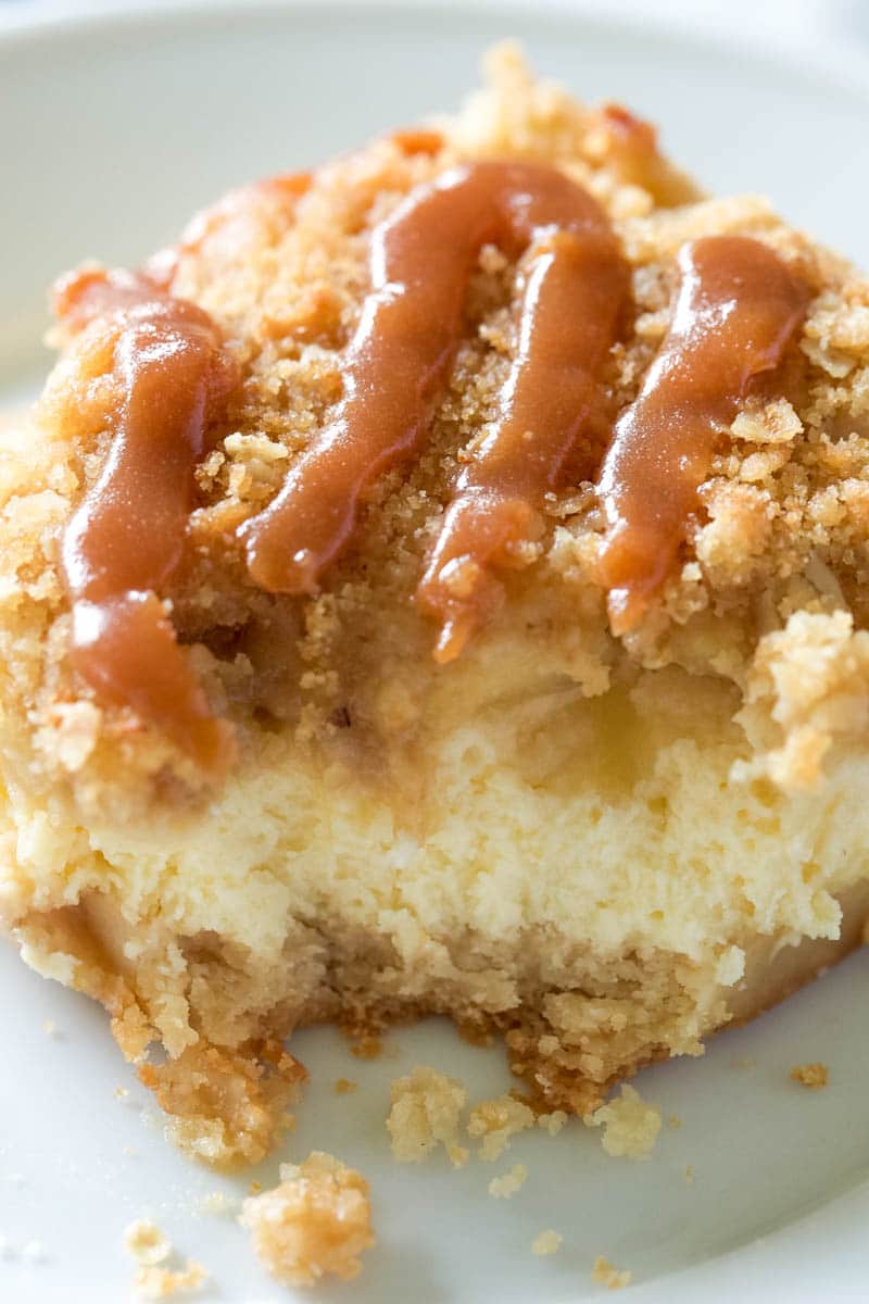 Easy cheesecake bars topped with caramel sauce. 