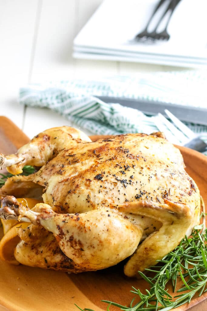 Instant Pot whole chicken on a cutting board 