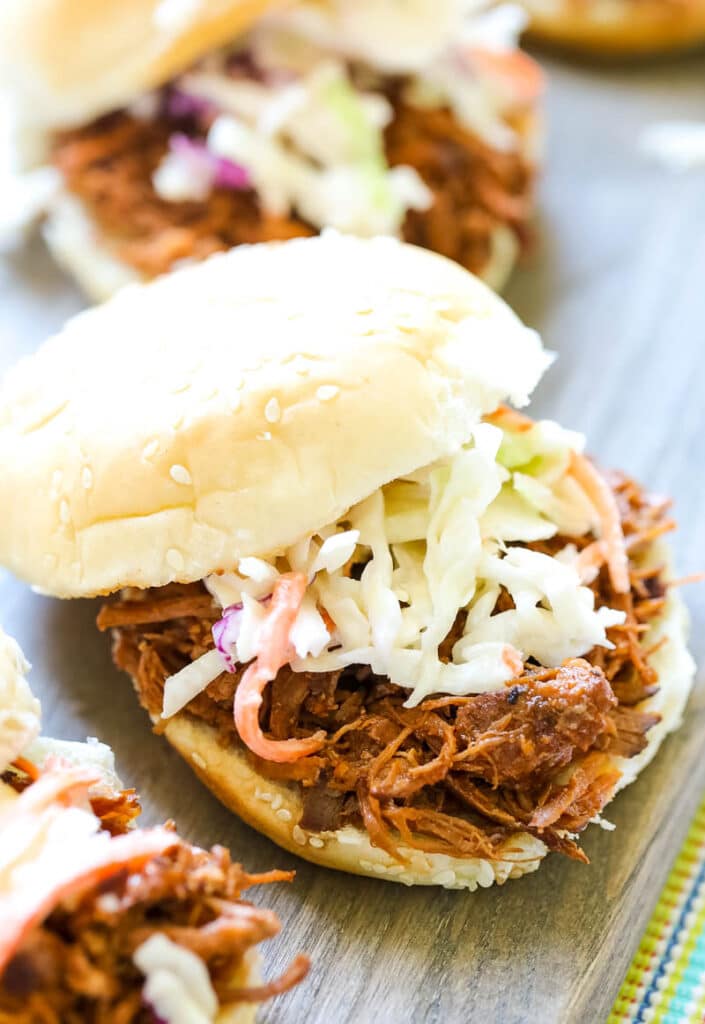 close up of sandwich with pulled pork 