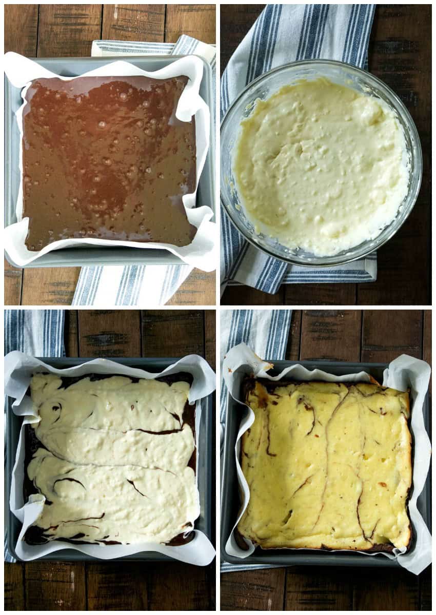Steps to make cream cheese brownies with box mix. 