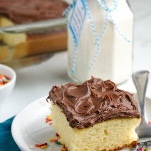 piece of baked cake with chocolate frosting