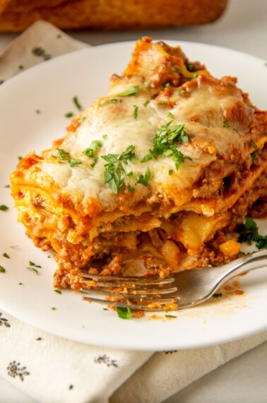 piece of crock pot lasagna on a plate
