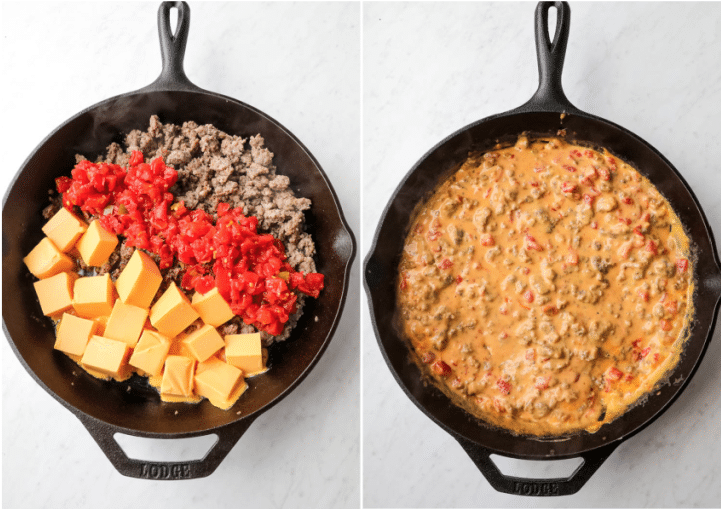 how to cook rotel dip using the skillet 