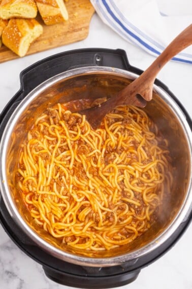 top view of spaghetti in an instant pot