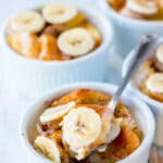 Banana Bread Pudding in white bowl