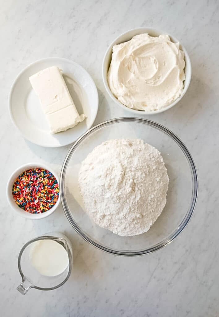 ingredients needed to make creamy dessert dip with sprinkles 